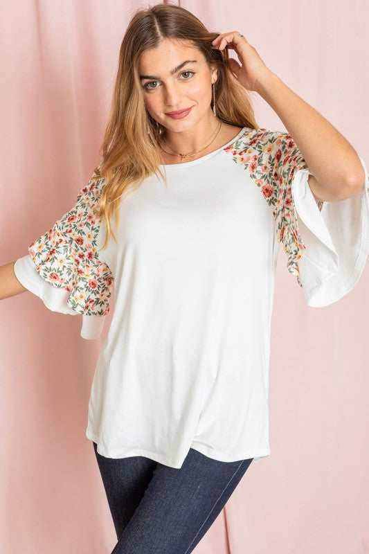 Double Ruffle Sleeve Floral Tunic