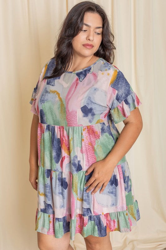 Tie Dye Ruffle Triple Tiered Midi Dress