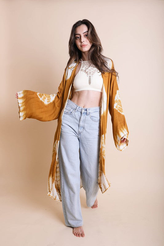 Tie-Dye Longline Kimono with Full Sleeves