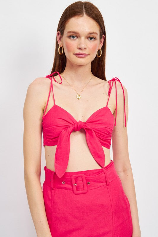 TIE FRONT SPAGHETTI STRAP CROPPED TOP