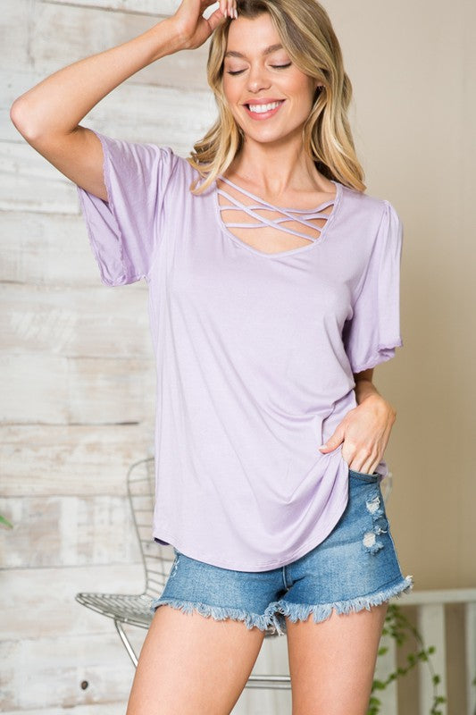 Front Detail Flutter Sleeve Knit Top