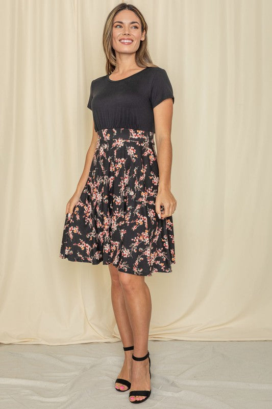 Plus Floral Band Flare Dress