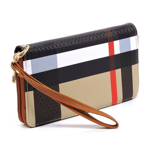 Plaid Check Printed Zip Around Wallet Wristlet