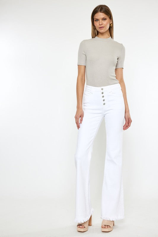 High Rise White Flare Jeans