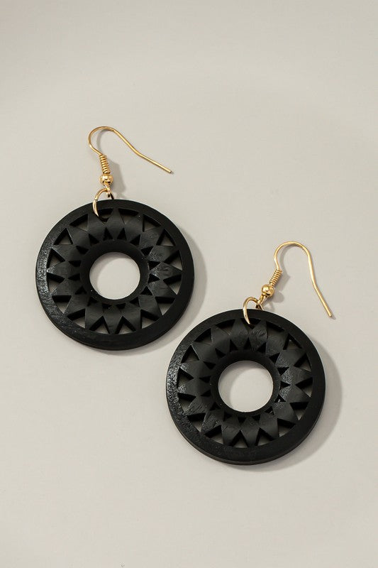 NEW COLORS Cutout wood circle drop earrings