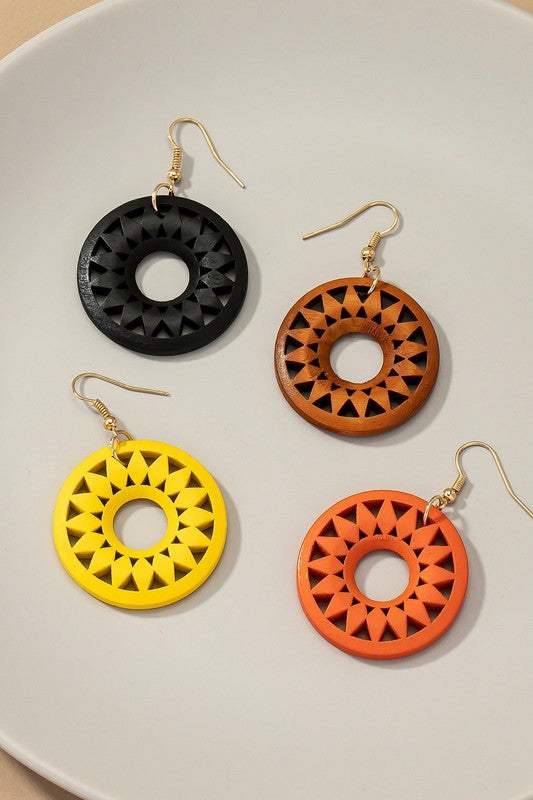 NEW COLORS Cutout wood circle drop earrings