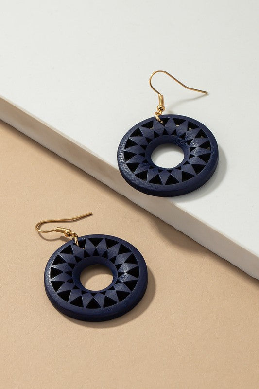 NEW COLORS Cutout wood circle drop earrings