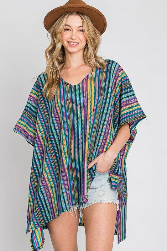 COLORFUL VERTICAL STRIPE PONCHO