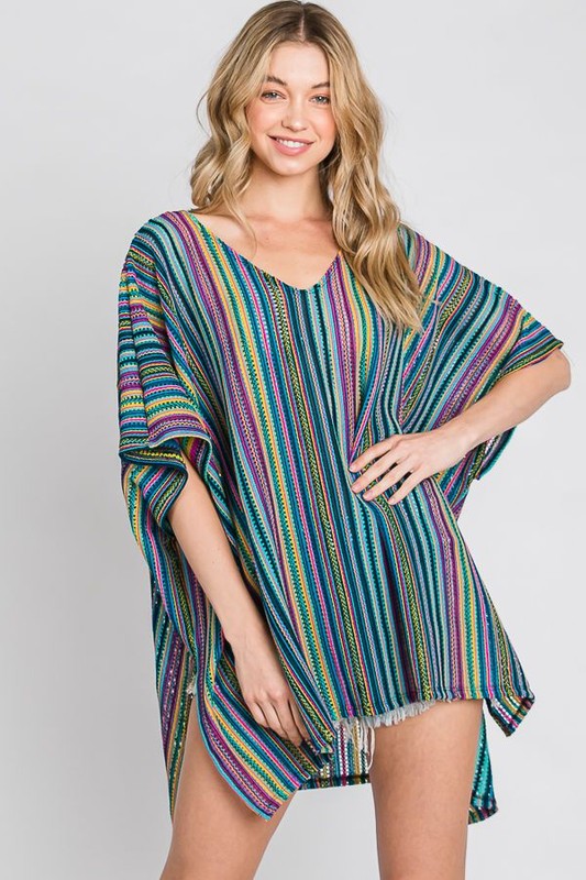 COLORFUL VERTICAL STRIPE PONCHO