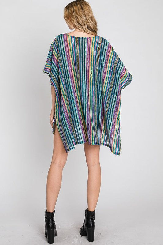 COLORFUL VERTICAL STRIPE PONCHO