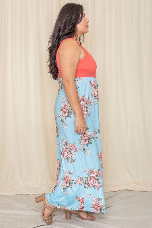 Plus Sleeveless Floral Maxi Dress