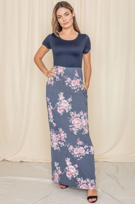 Plus Short Sleeve Floral Maxi Dress