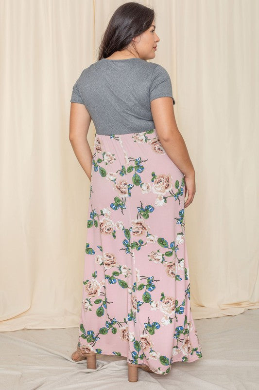 Plus Short Sleeve Floral Maxi Dress