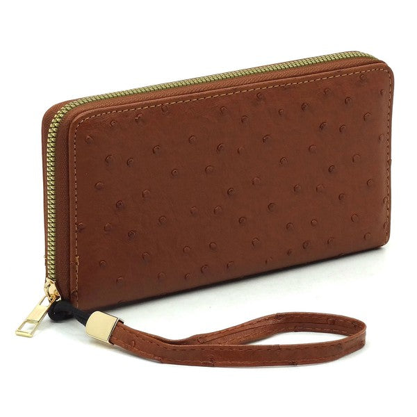 Ostrich Zip Around Wallet Wristlet