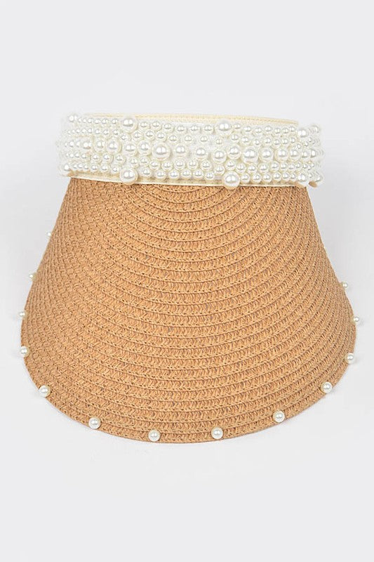 Pearl Accent Straw Visor Sun Hat