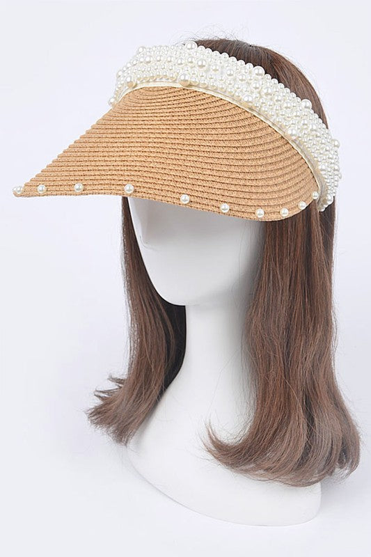 Pearl Accent Straw Visor Sun Hat