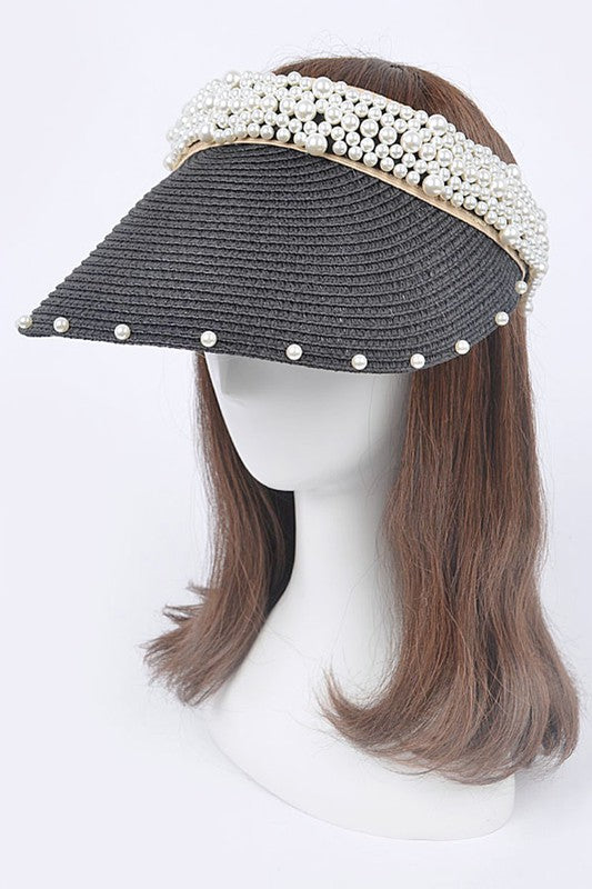 Pearl Accent Straw Visor Sun Hat