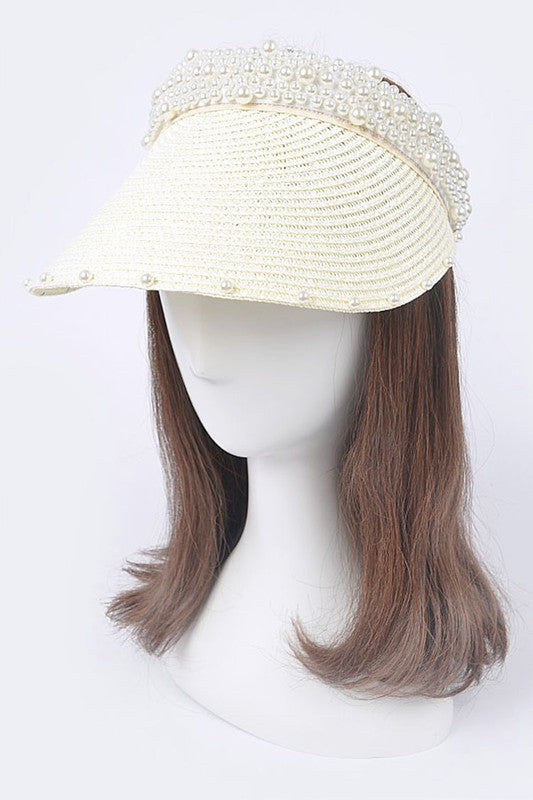 Pearl Accent Straw Visor Sun Hat