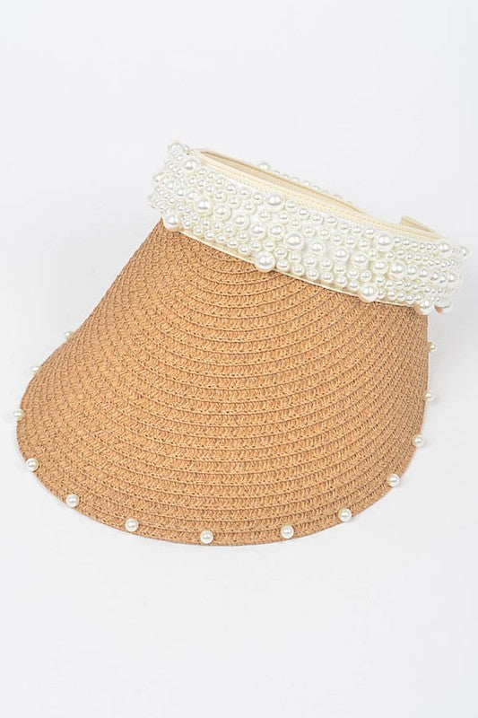 Pearl Accent Straw Visor Sun Hat