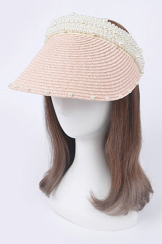 Pearl Accent Straw Visor Sun Hat