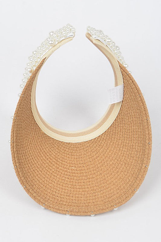 Pearl Accent Straw Visor Sun Hat