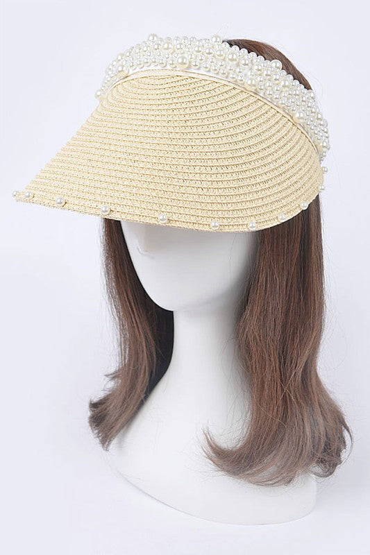 Pearl Accent Straw Visor Sun Hat