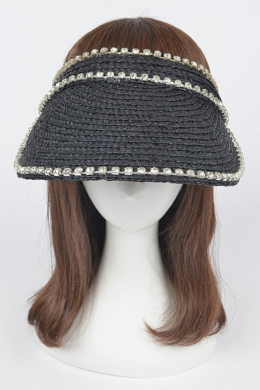 Rhinestone Statement Straw Visor Sun Hat