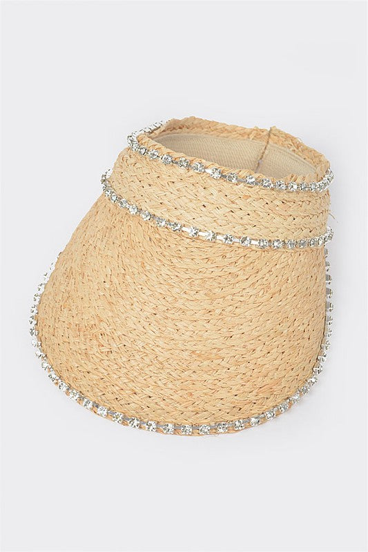 Rhinestone Statement Straw Visor Sun Hat