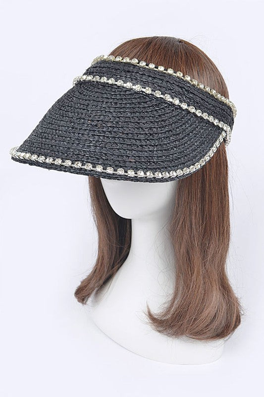 Rhinestone Statement Straw Visor Sun Hat