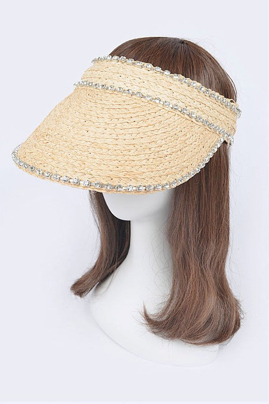 Rhinestone Statement Straw Visor Sun Hat