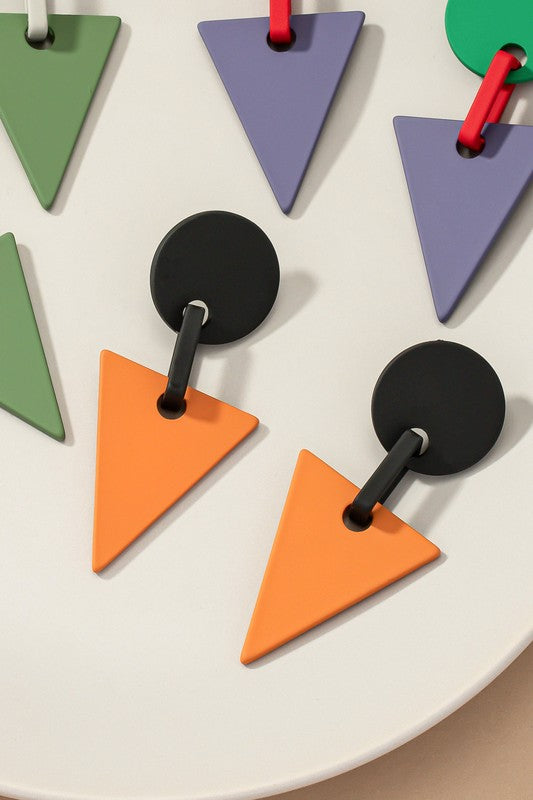 color coated geo shape drop earrings