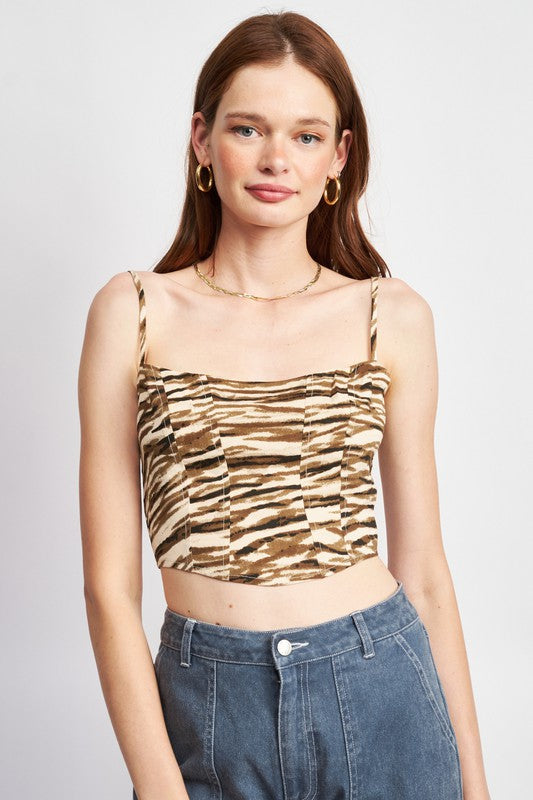 PRINTED SPAGHETTI STRAP BUSTIER TOP