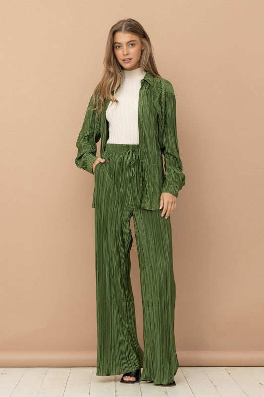 Pleated Blouse Pants Set