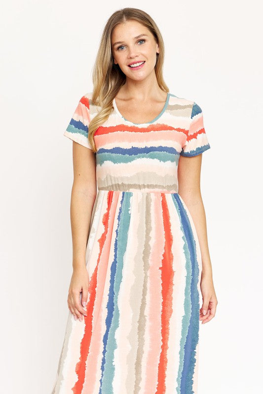 Water Color Short Sleeve Maxi Dress