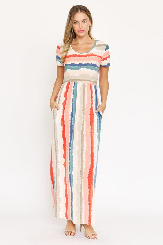 Water Color Short Sleeve Maxi Dress