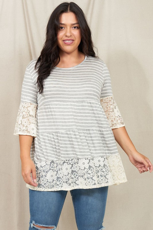 Plus Lace Trim Tiered Tunic