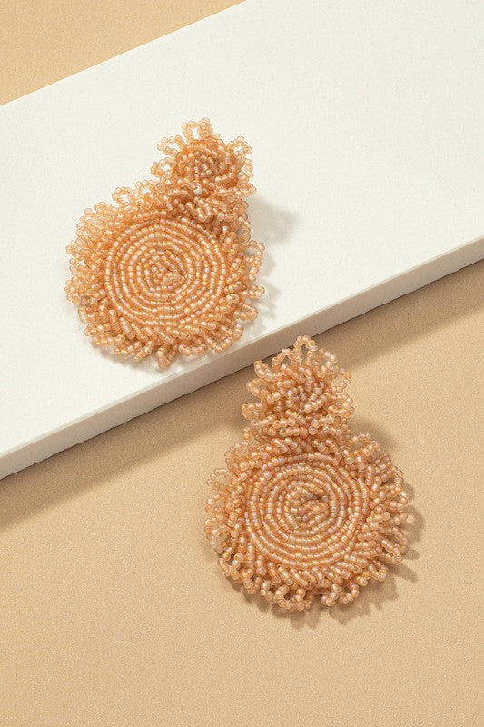 Premium hand sewn seed bead disk drop earrings