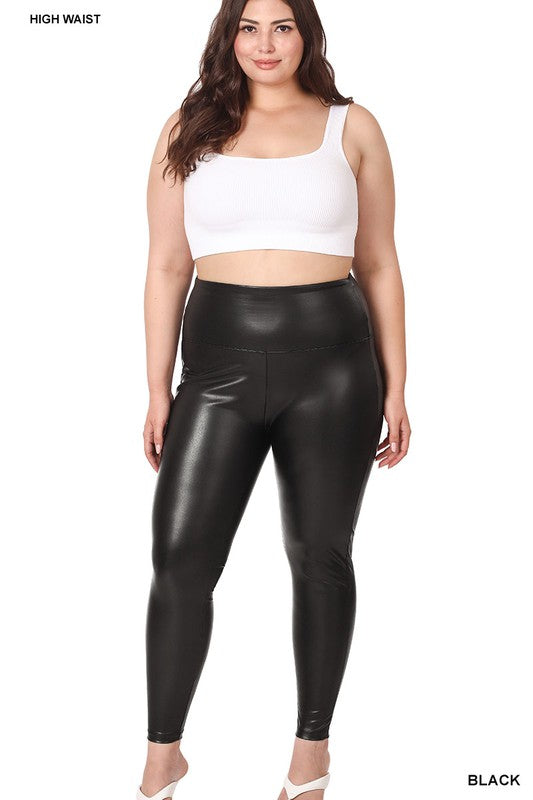 Plus High Rise Faux Leather Leggings