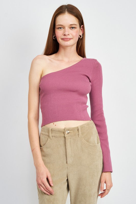 ONE SHOULDER FLARED SLEEVE TOP