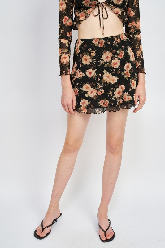 FLORAL MESH MINI SKIRT