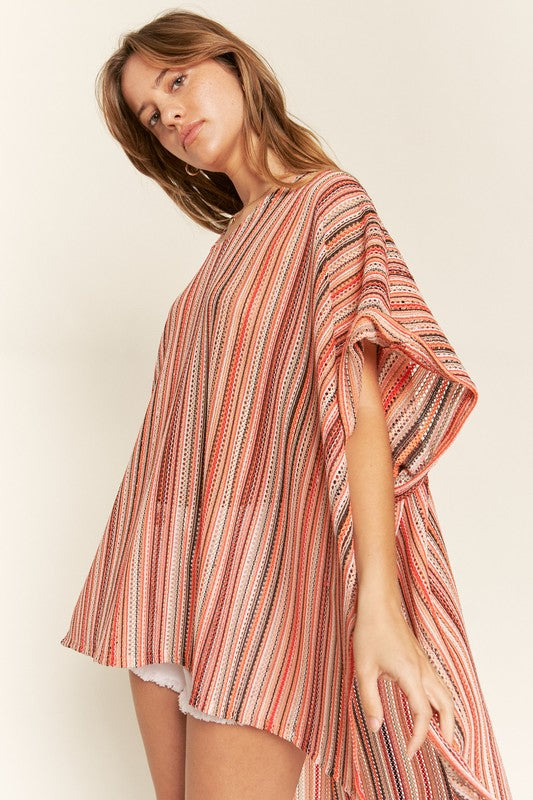 COLORFUL VERTICAL STRIPE PONCHO