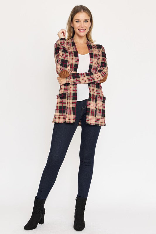 Plaid Contrast Elbow Patch Cardigan