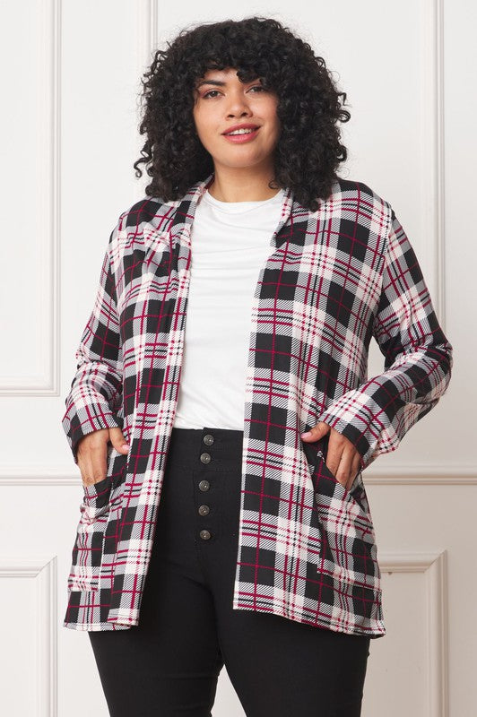 Plaid Contrast Elbow Patch Cardigan