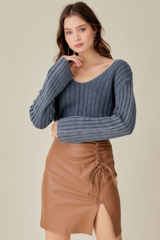 V-Neck Washed Crop Sweater