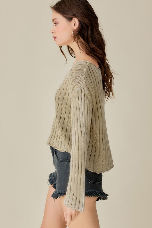 V-Neck Washed Crop Sweater