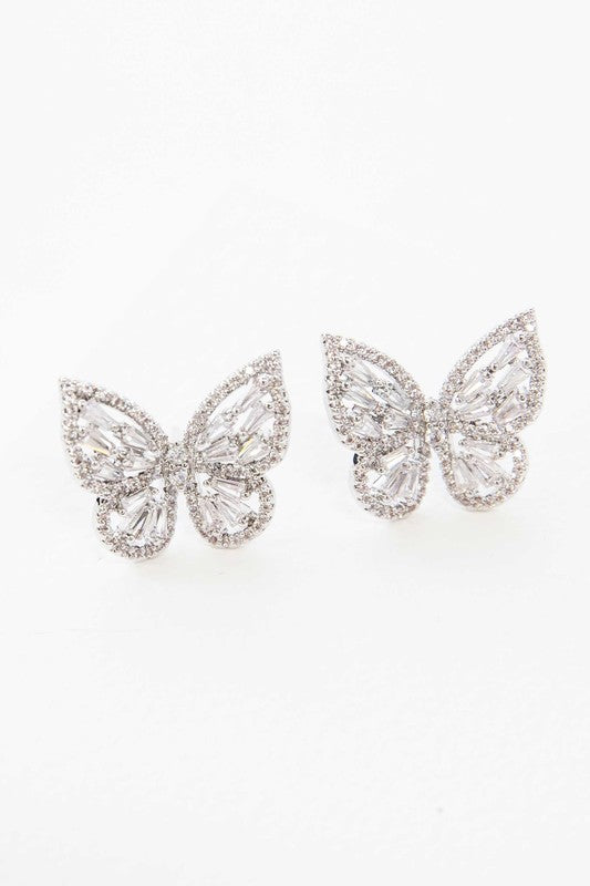 Crystal Butterfly Earrings Silver