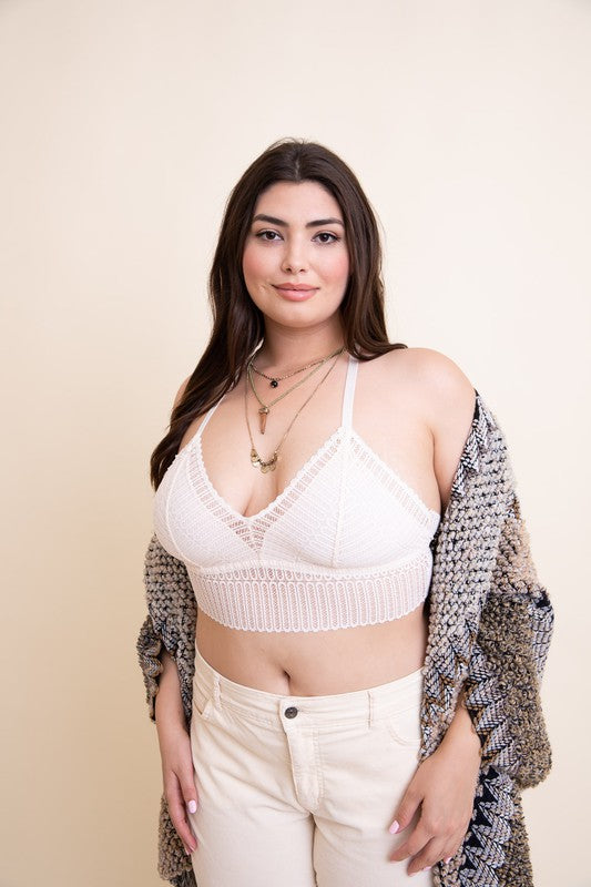 Plus Size Ribbed Lace Boho Racerback Bralette