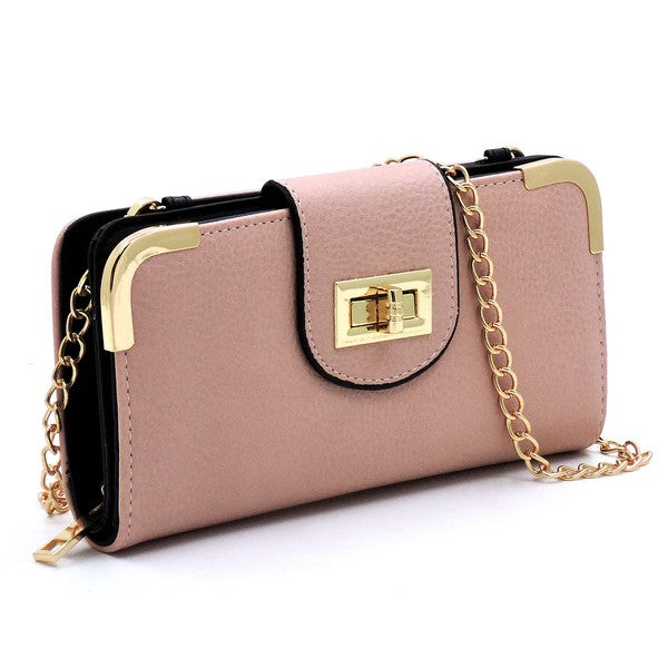 Fashion Turn Lock Crossbody Wallet