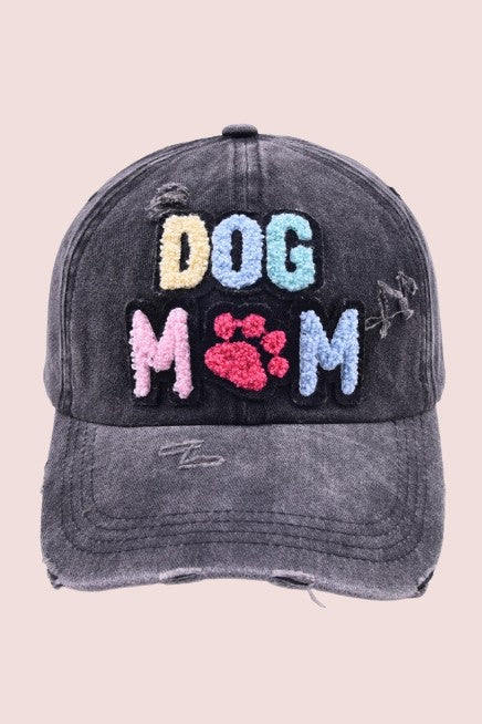 Dog Mom Chenille Patch Distressed Hat Cap