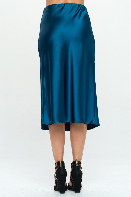 Made in USA Solid Satin Midi Skirt